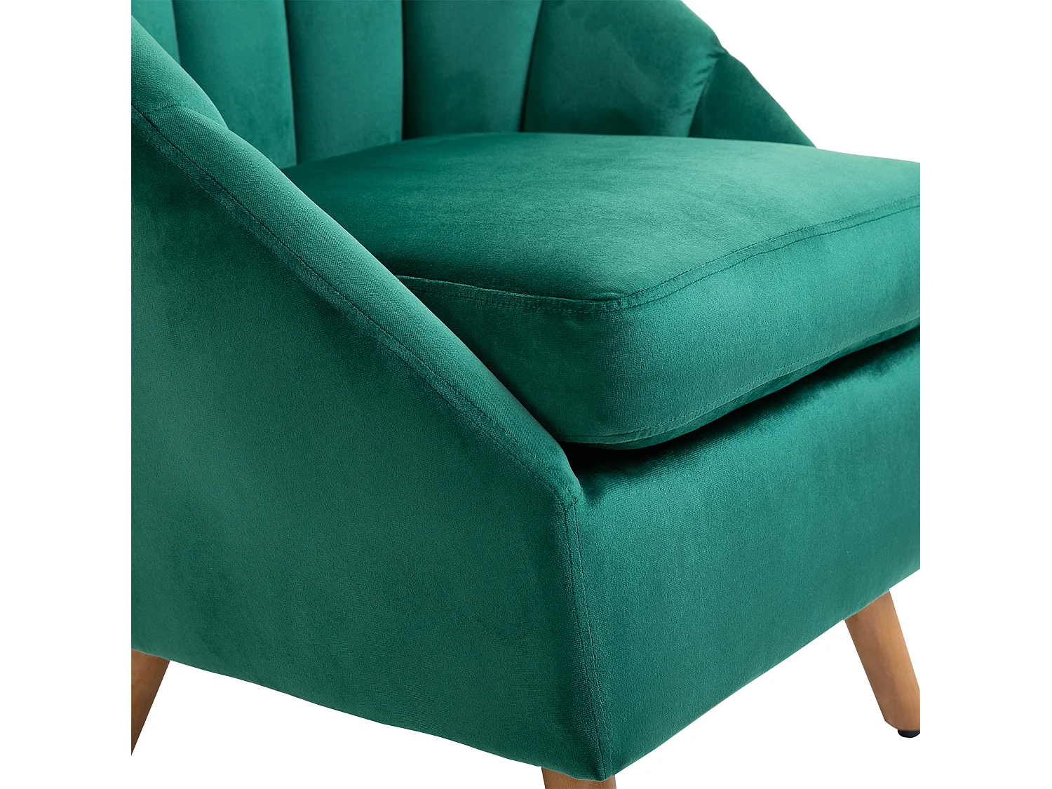 Poltrona da salotto in velluto verde con solida struttura in legno