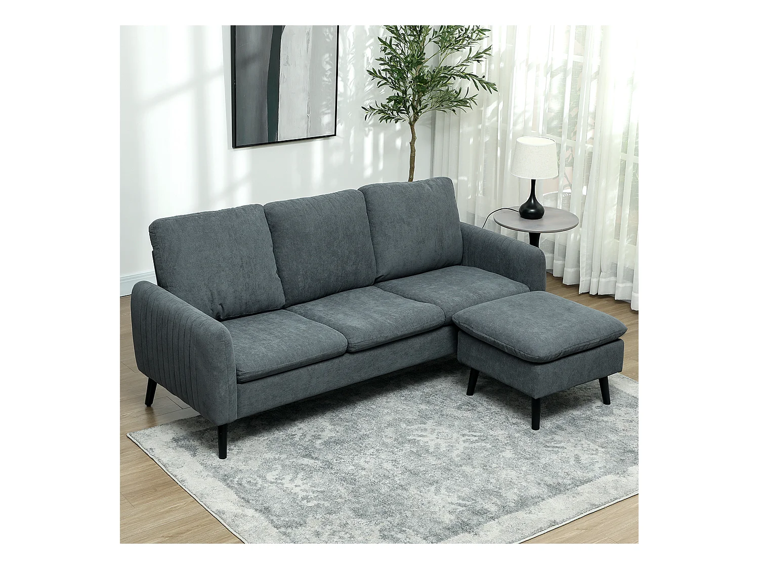 Divano 3 posti angolare con chaise longue reversibile grigio carbone