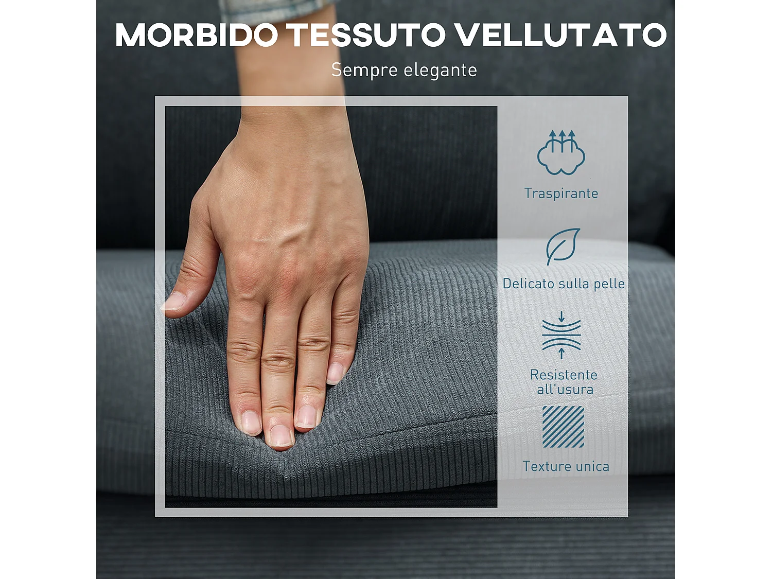 Divano 3 posti angolare con chaise longue reversibile grigio carbone