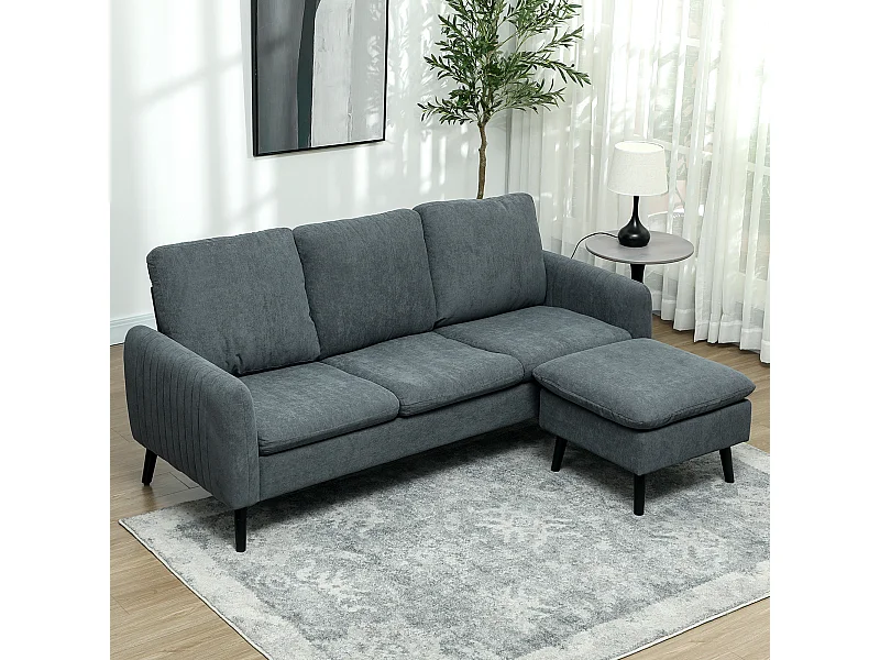 Divano 3 posti angolare con chaise longue reversibile grigio carbone