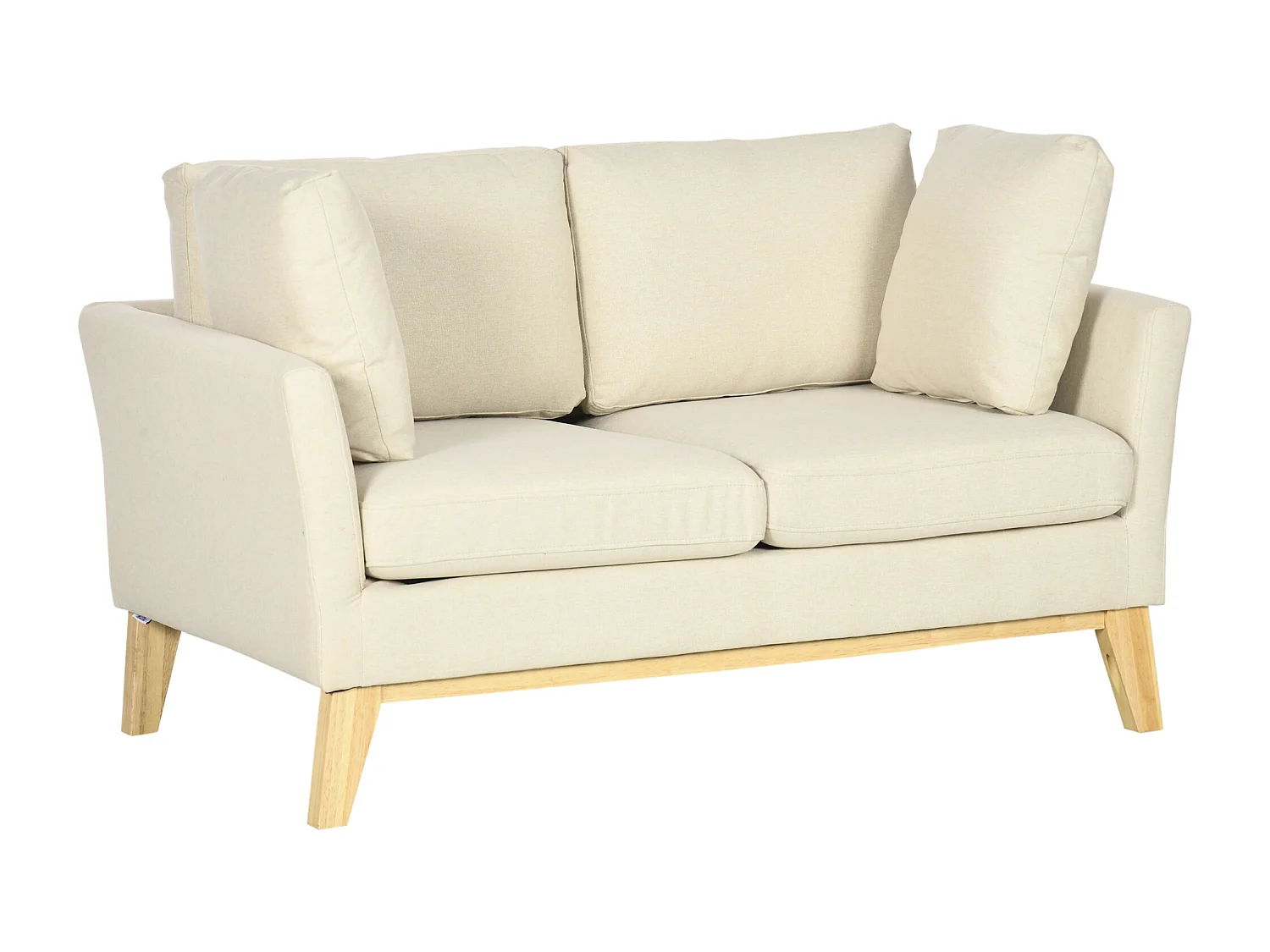 Divano da 2 posti in tessuto effetto lino e legno di eucalipto beige