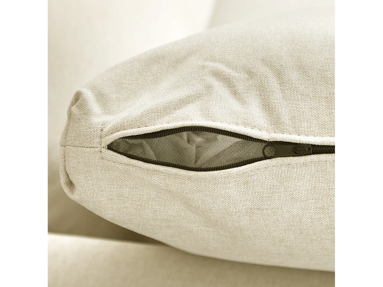 Divano da 2 posti in tessuto effetto lino e legno di eucalipto beige