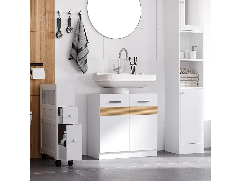 Mobile sotto lavabo bagno 60x30x60.5cm bianco e color legno