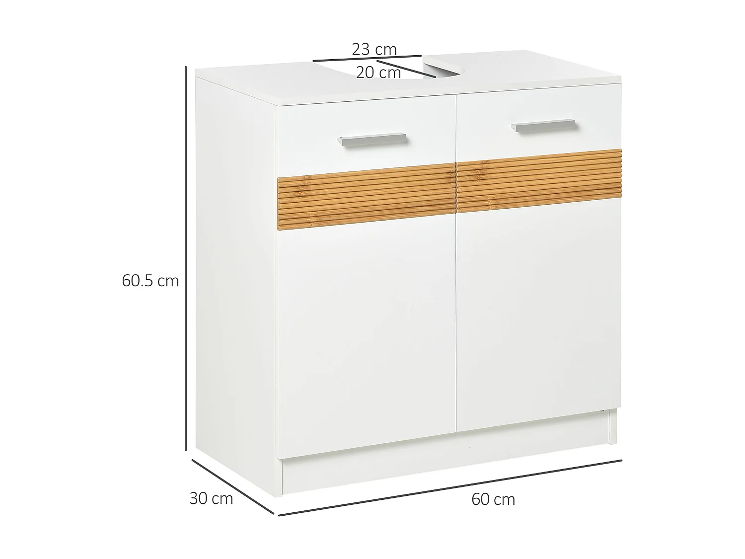 Mobile sotto lavabo bagno 60x30x60.5cm bianco e color legno