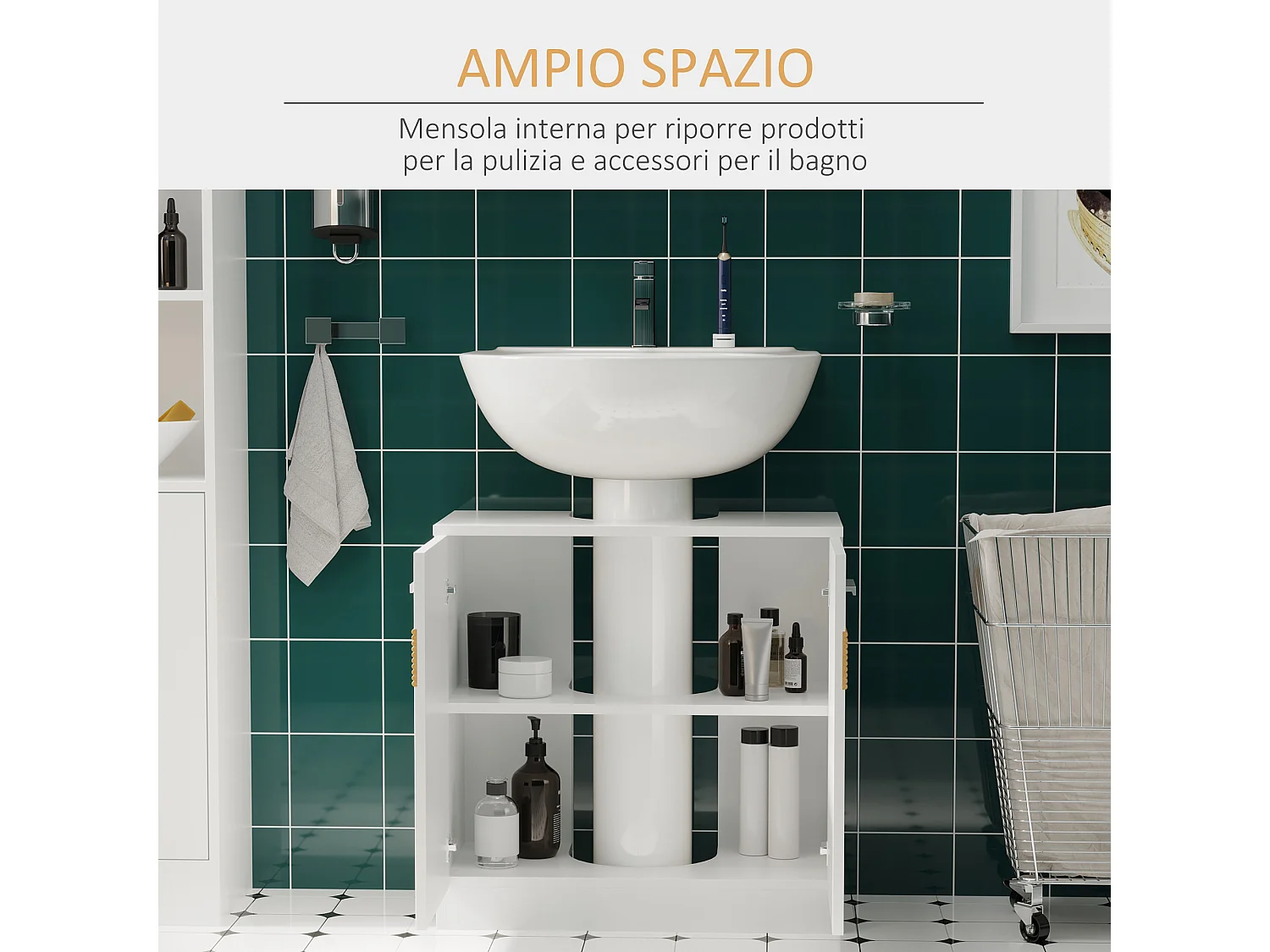 Mobile sotto lavabo bagno 60x30x60.5cm bianco e color legno