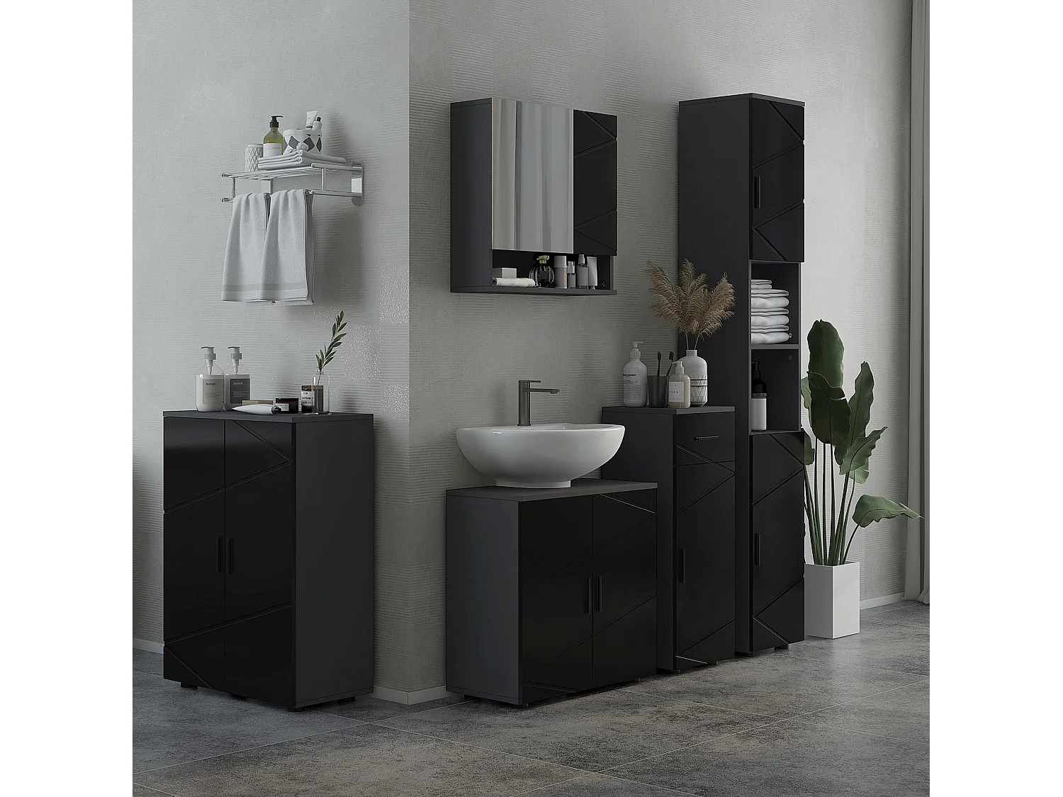 Mobile bagno sottolavabo colonna a 2 ante 60x30x60cm nero