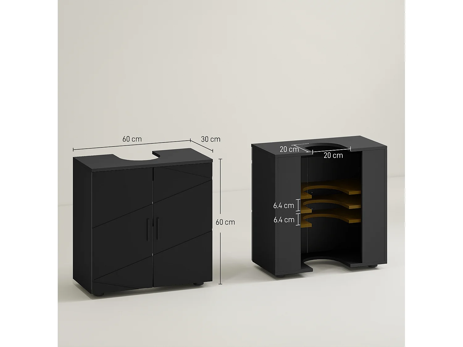 Mobile bagno sottolavabo colonna a 2 ante 60x30x60cm nero