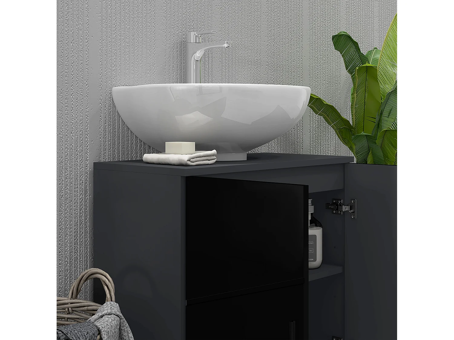 Mobile bagno sottolavabo colonna a 2 ante 60x30x60cm nero