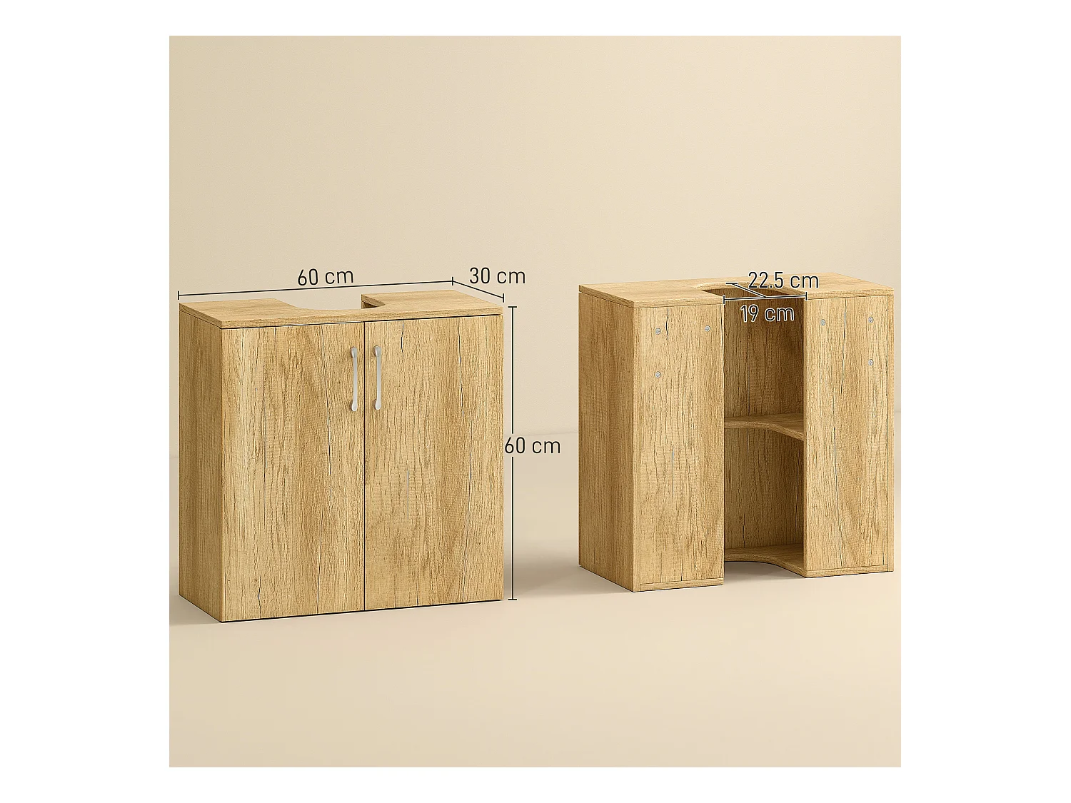 Mobile bagno sottolavabo sospeso con 2 ante e 2 ripiani in legno