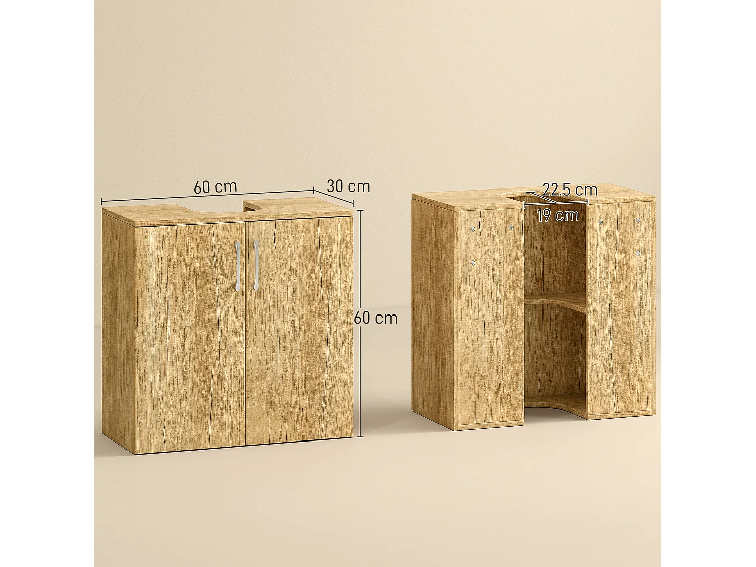 Mobile bagno sottolavabo sospeso con 2 ante e 2 ripiani in legno