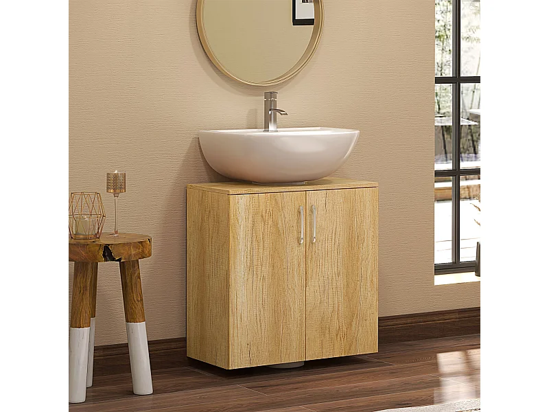 Mobile bagno sottolavabo sospeso con 2 ante e 2 ripiani in legno