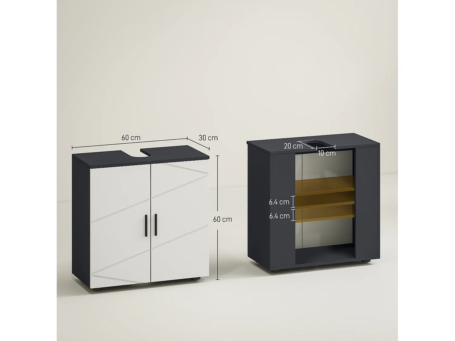 Mobile bagno 2 ante sottolavabo 60x30x60cm grigio