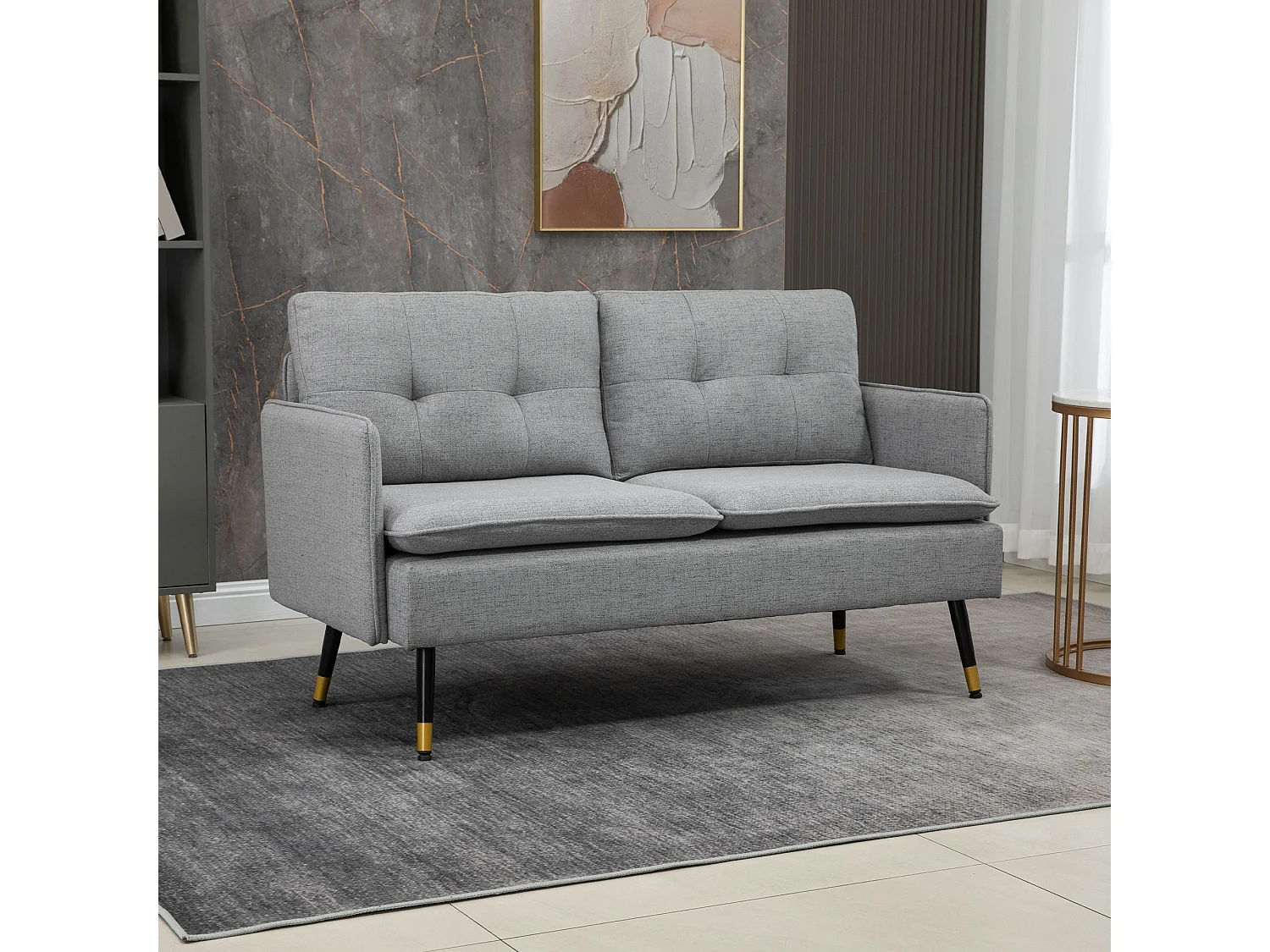 Divano 2 posti in tessuto con cuscini imbottiti 139x68x80cm grigio