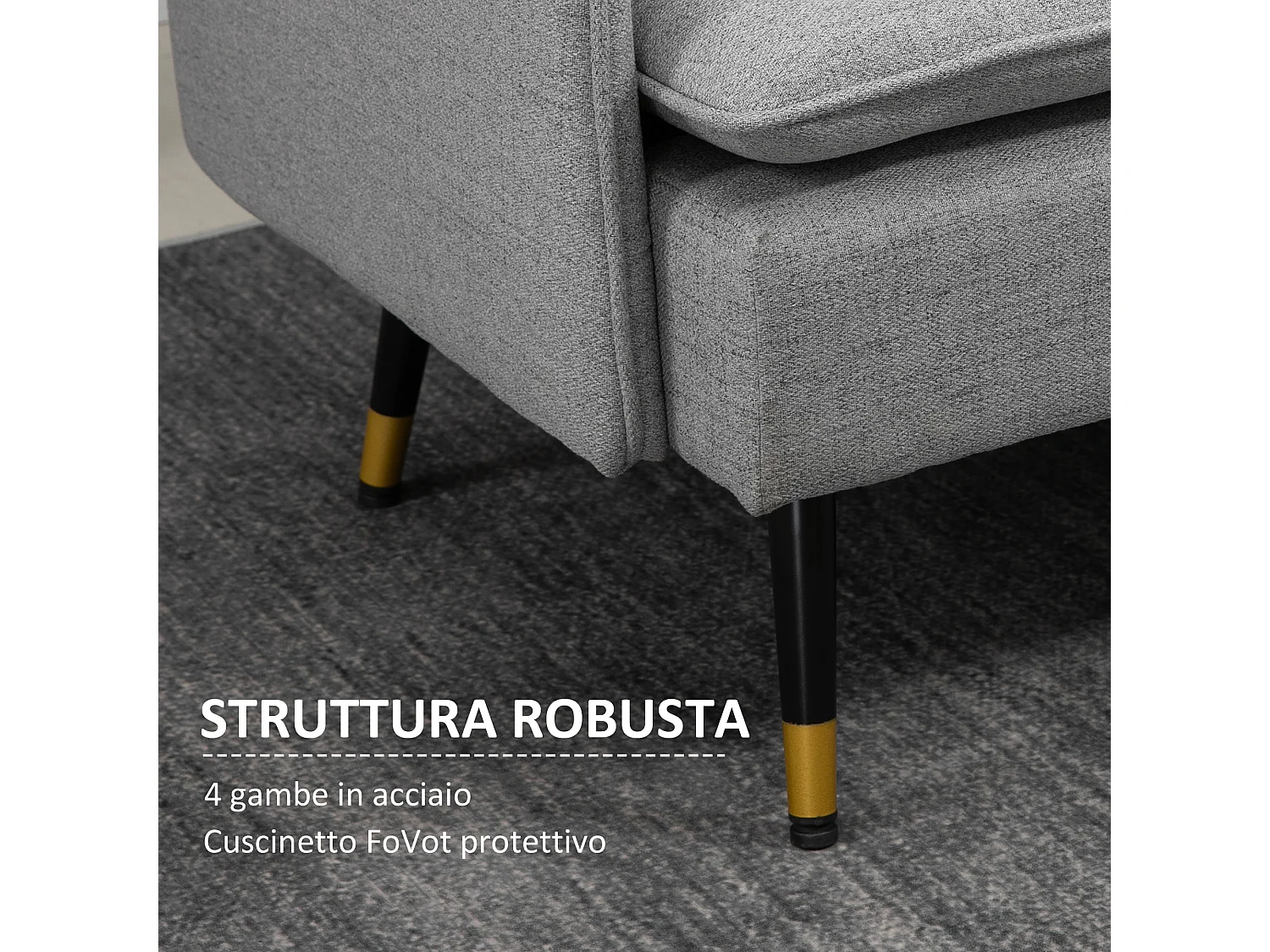 Divano 2 posti in tessuto con cuscini imbottiti 139x68x80cm grigio