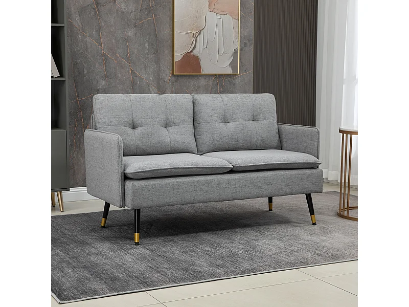 Divano 2 posti in tessuto con cuscini imbottiti 139x68x80cm grigio
