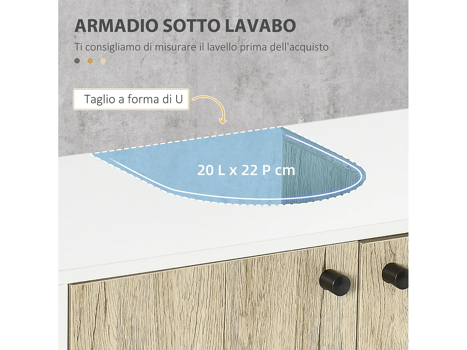 Mobile bagno sottolavabo con ripiano interno bianco rovere