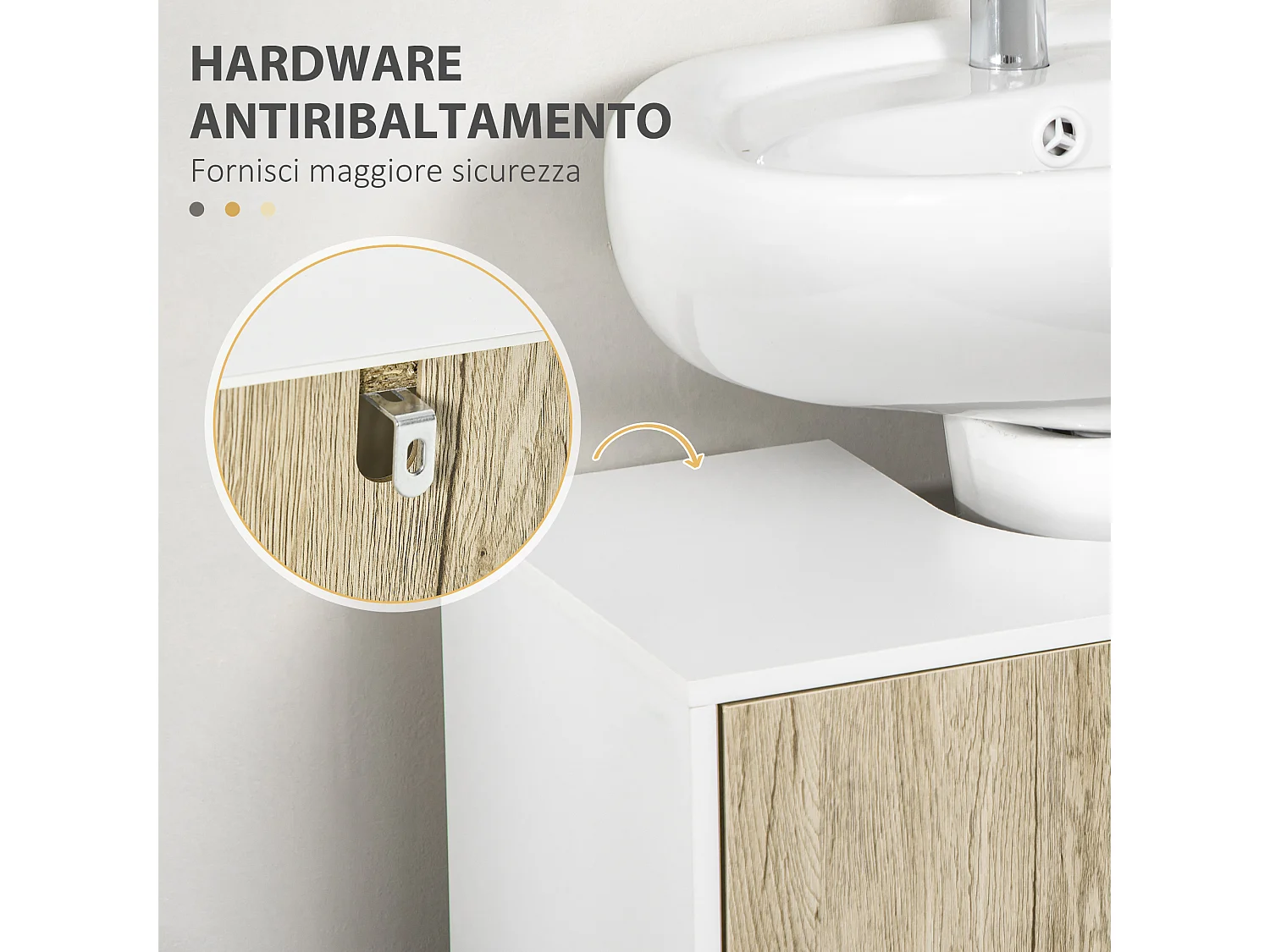 Mobile bagno sottolavabo con ripiano interno bianco rovere
