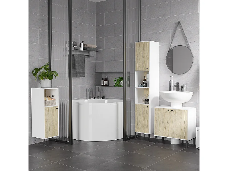 Mobile bagno sottolavabo con ripiano interno bianco rovere