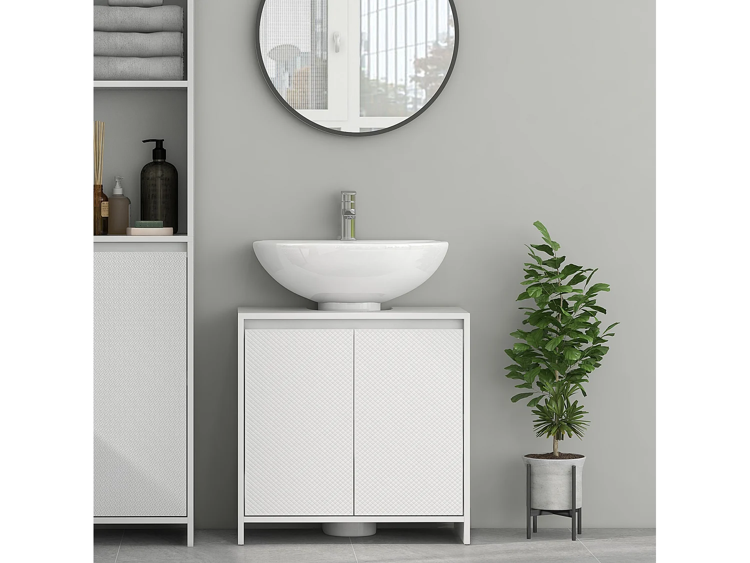 Mobile sottolavabo 2 ante decorate e intaglio a u 60x30x60cm bianco