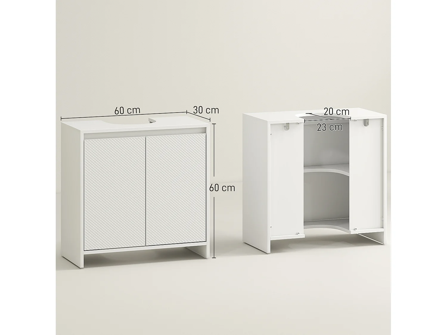 Mobile sottolavabo 2 ante decorate e intaglio a u 60x30x60cm bianco