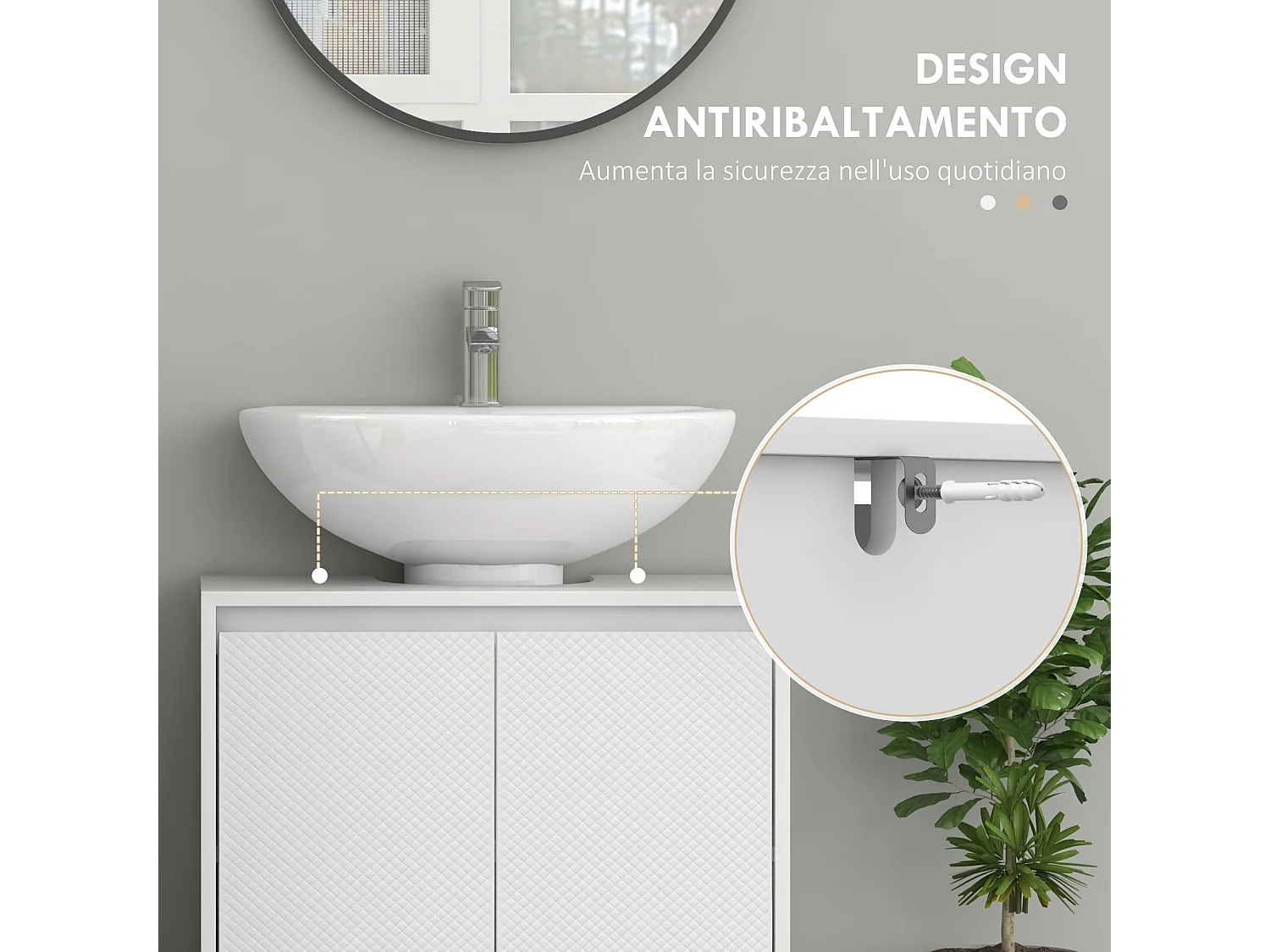 Mobile sottolavabo 2 ante decorate e intaglio a u 60x30x60cm bianco