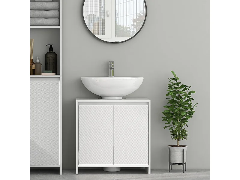 Mobile sottolavabo 2 ante decorate e intaglio a u 60x30x60cm bianco