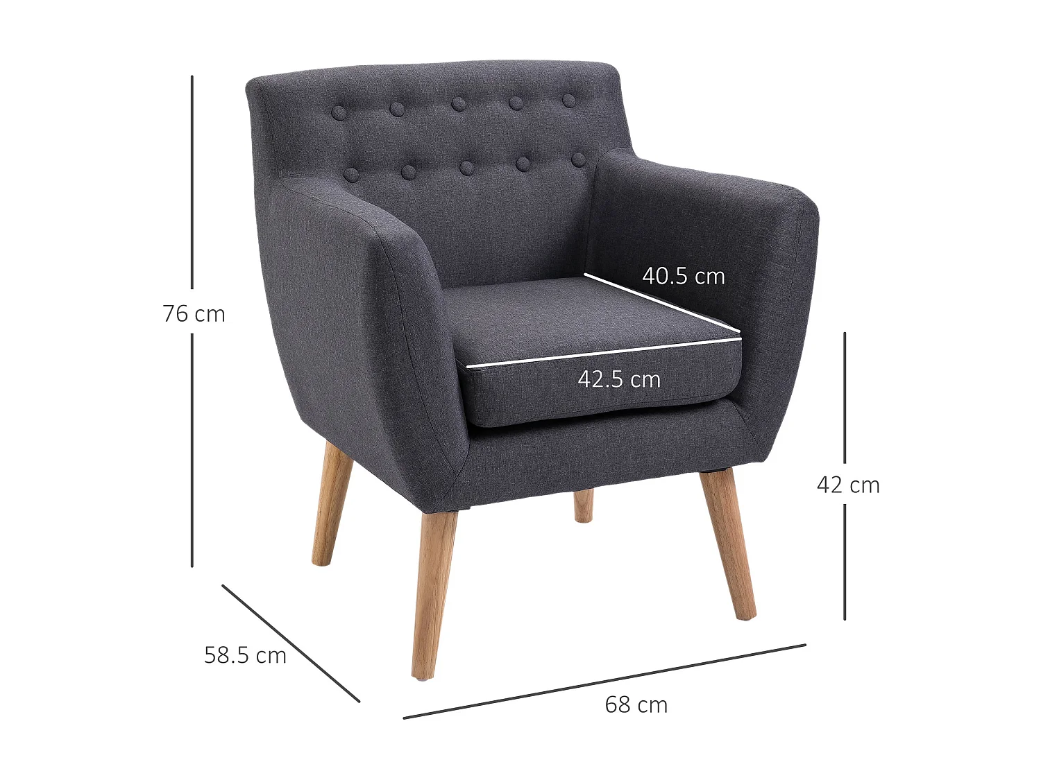 Poltrona moderno da salotto in tessuto grigio scuro