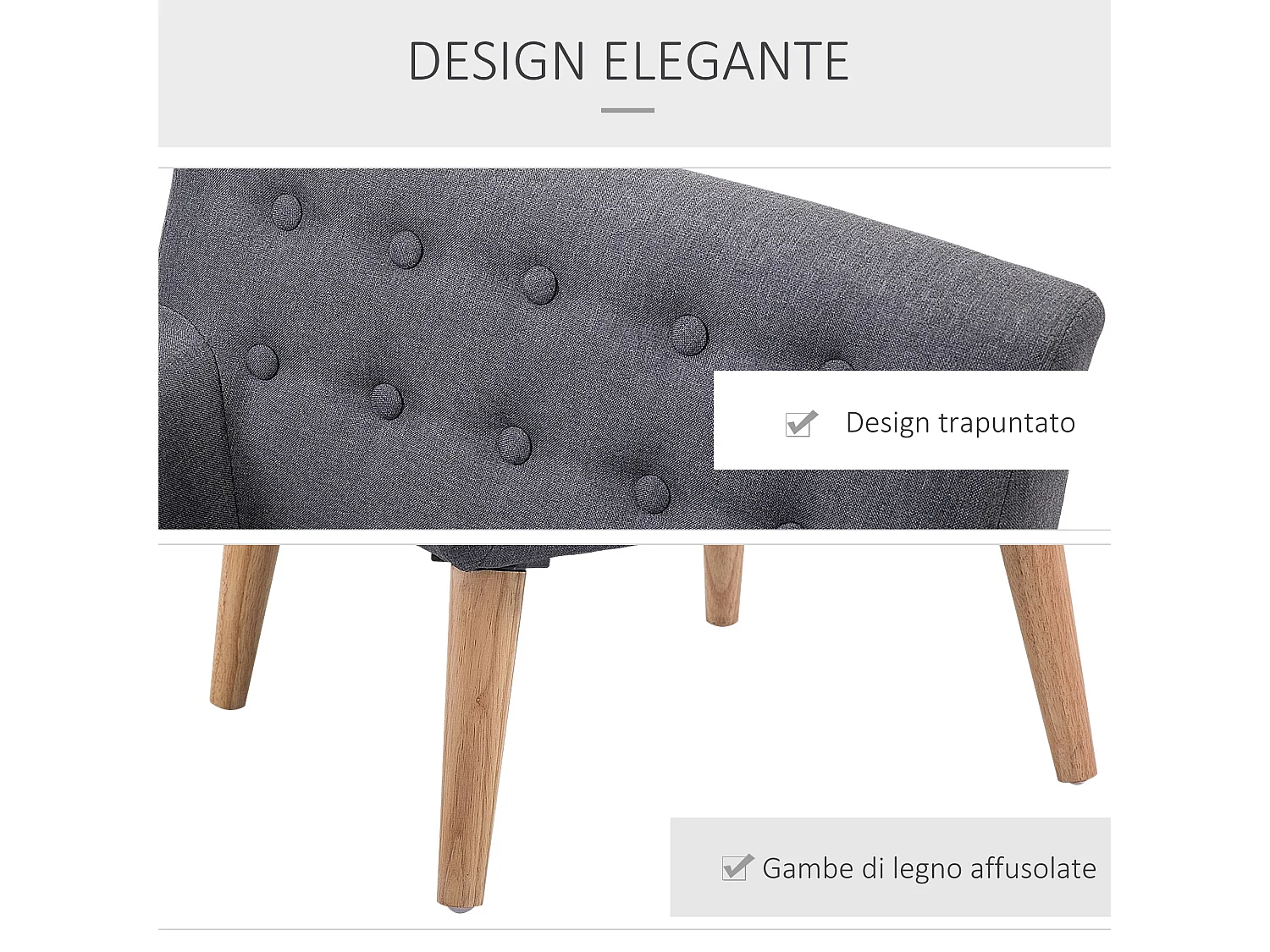 Poltrona moderno da salotto in tessuto grigio scuro