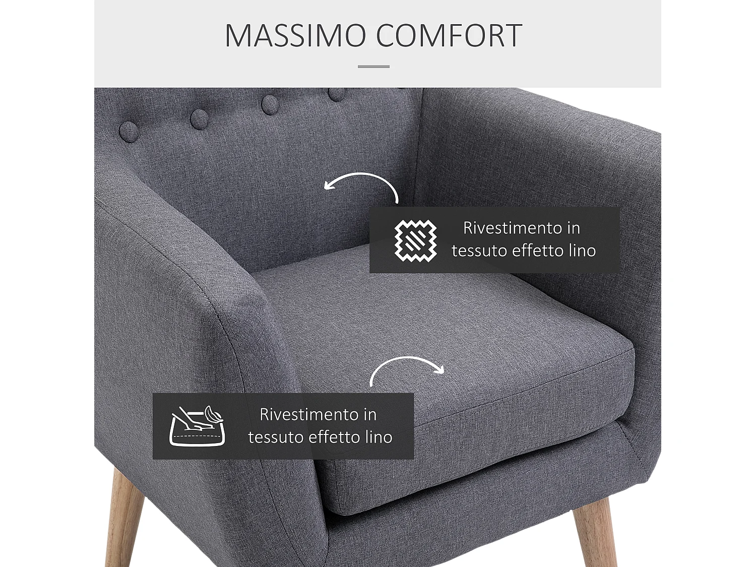 Poltrona moderno da salotto in tessuto grigio scuro