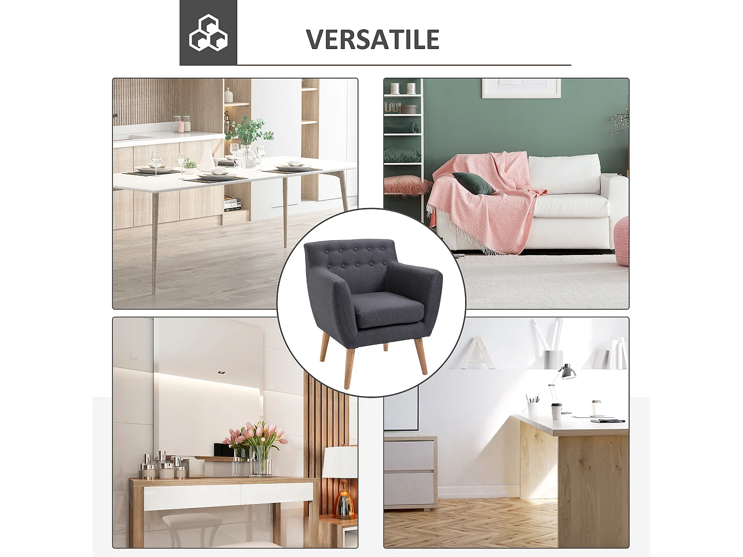 Poltrona moderno da salotto in tessuto grigio scuro