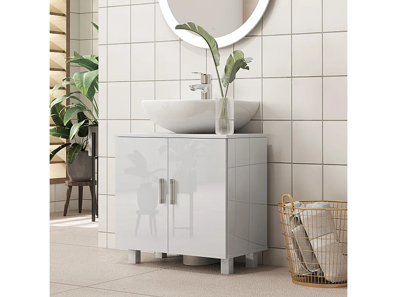 Mobile Sottolavabo bagno con ripiano centrale in mdf 60x35x60cm bianco