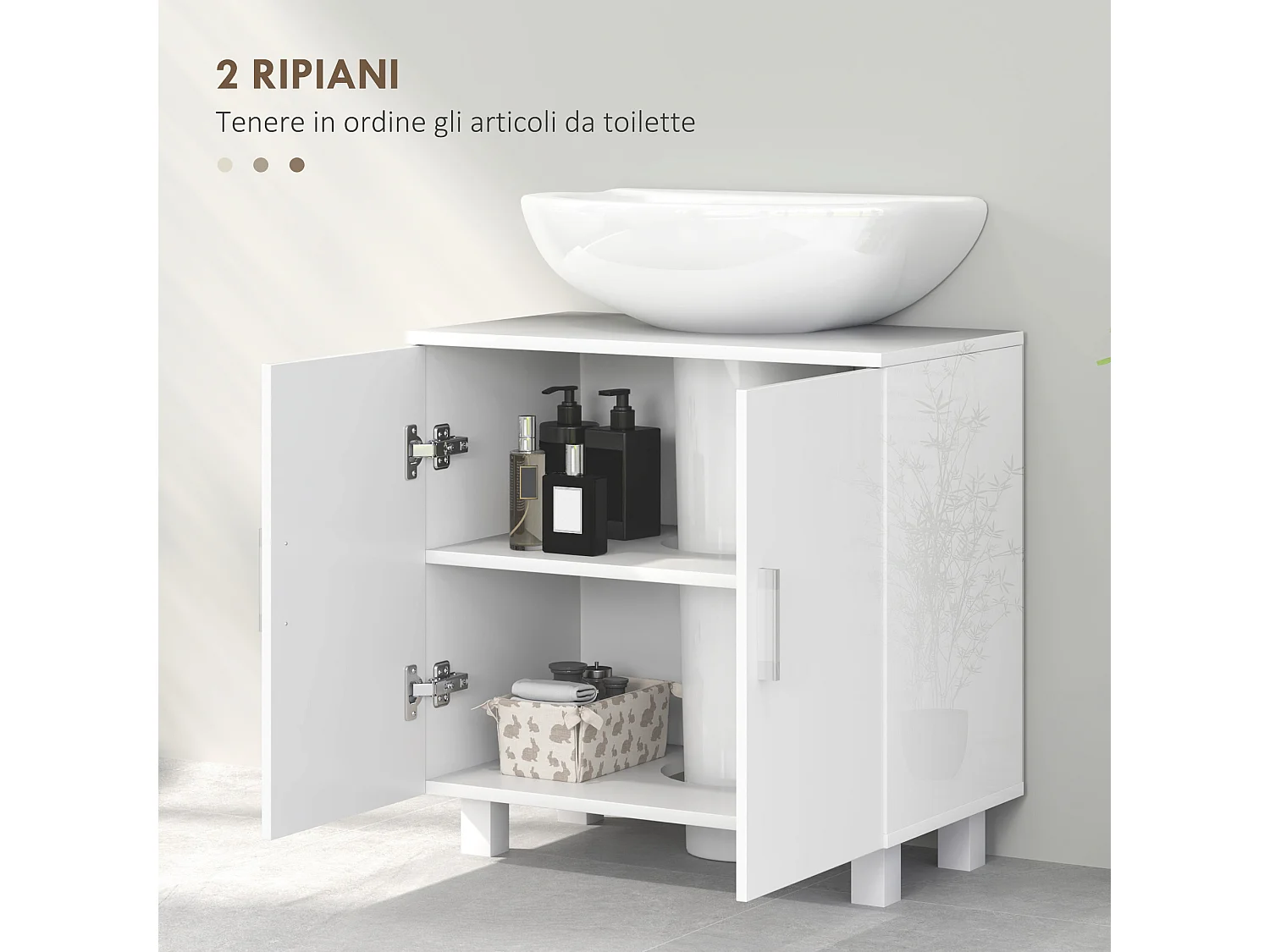 Mobile Sottolavabo bagno con ripiano centrale in mdf 60x35x60cm bianco