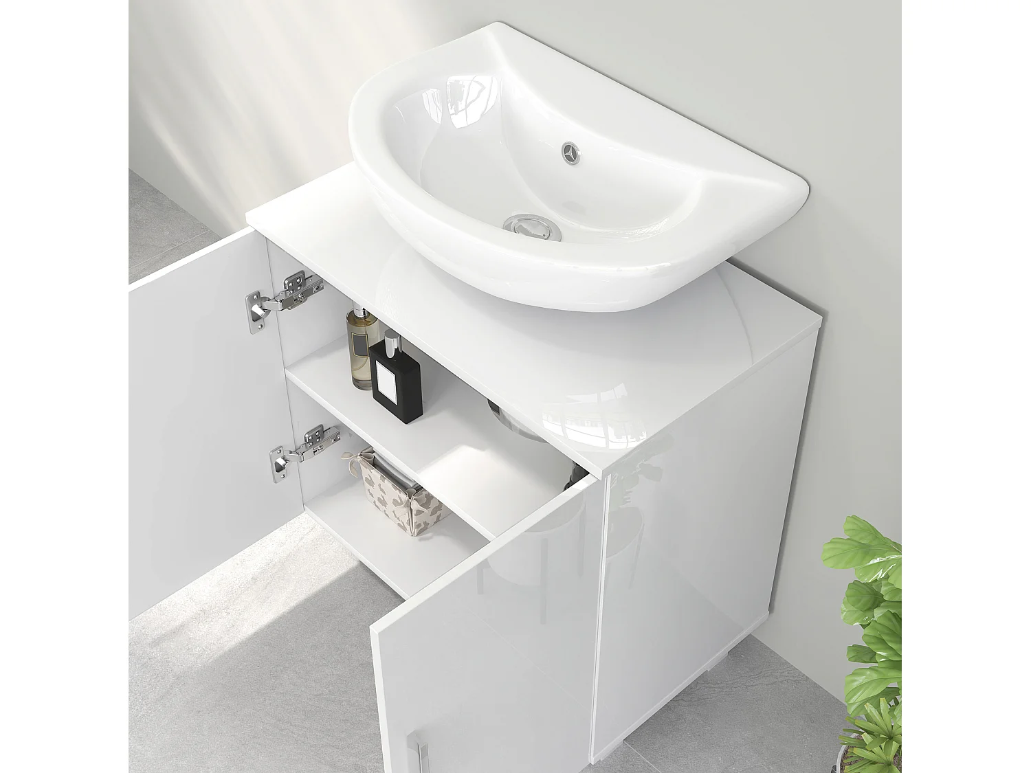Mobile Sottolavabo bagno con ripiano centrale in mdf 60x35x60cm bianco