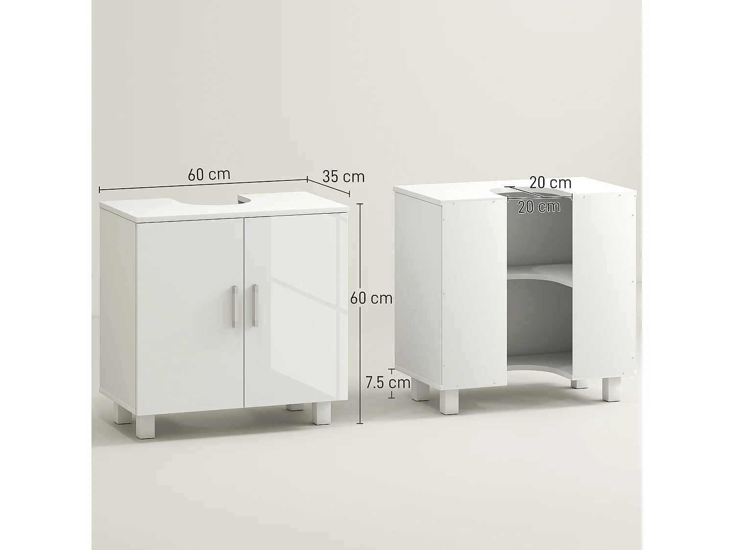 Mobile Sottolavabo bagno con ripiano centrale in mdf 60x35x60cm bianco
