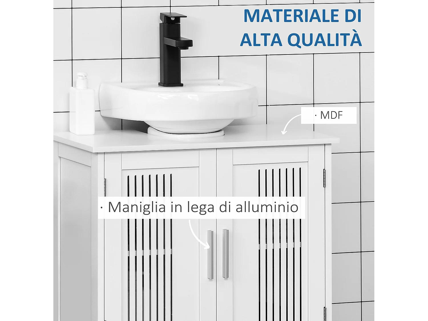 Mobiletto da bagno sottolavabo regolabile a 2 ante bianco