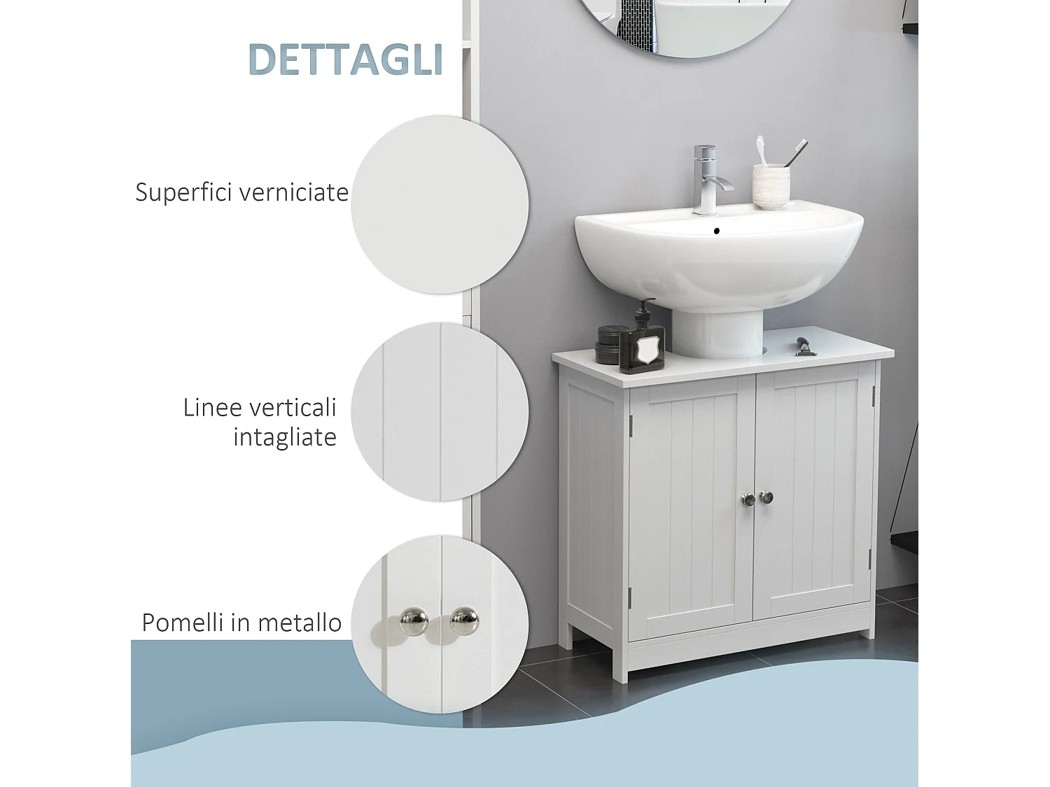 Amardietto sottolavabo con 2 ante in mdf bianco