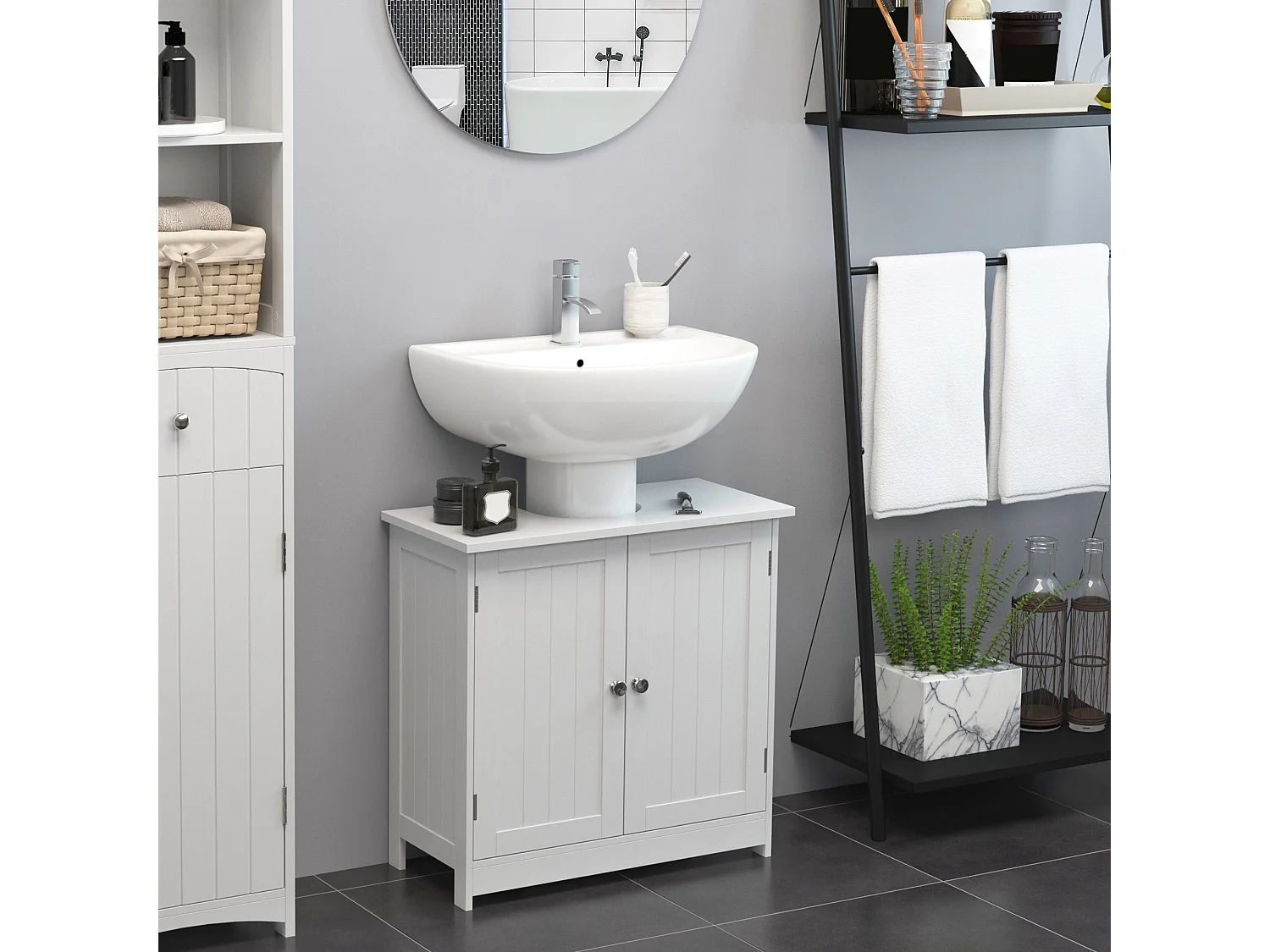 Amardietto sottolavabo con 2 ante in mdf bianco