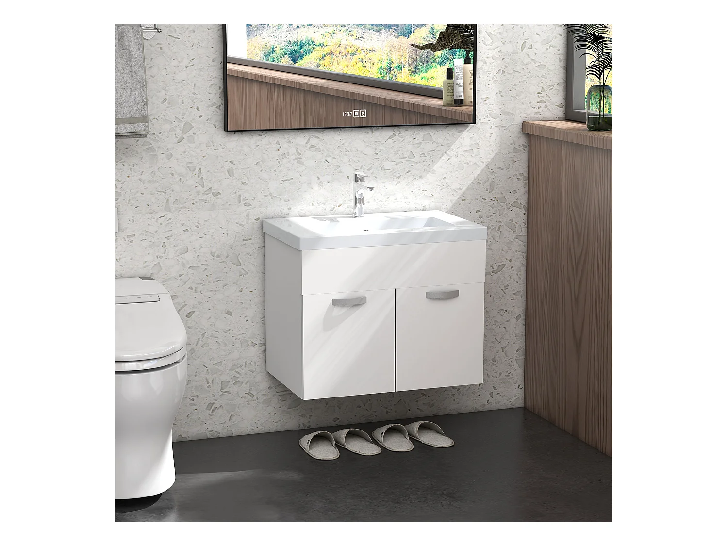 Mobile bagno sospeso con lavabo a 2 ante bianco lucido