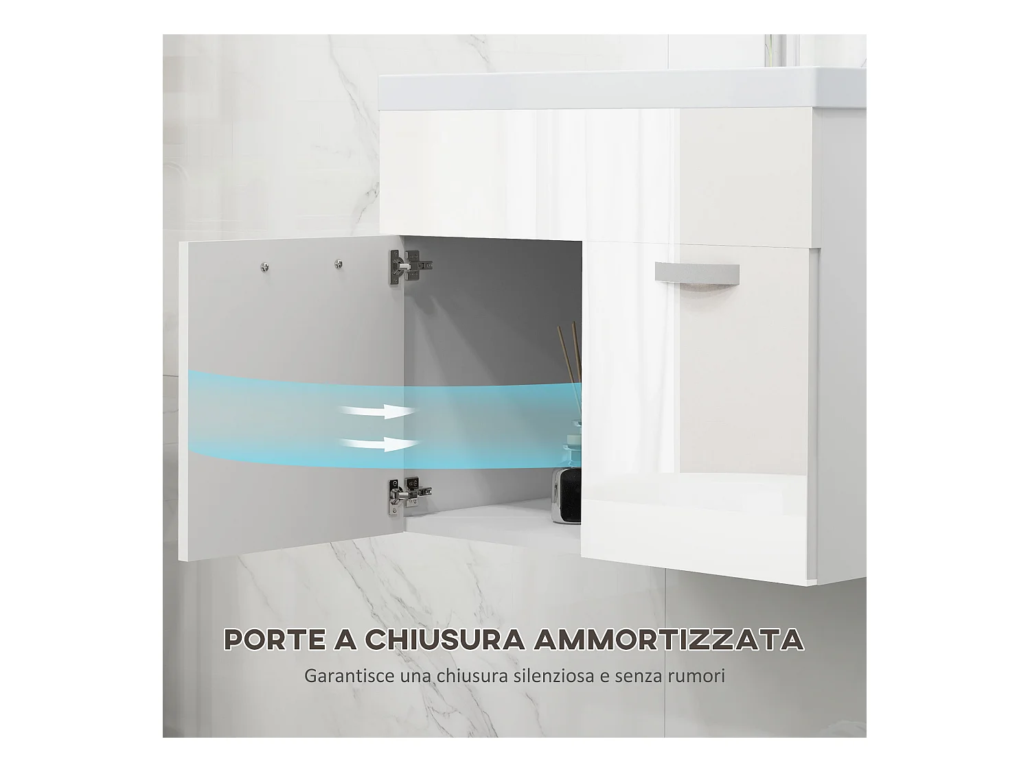 Mobile bagno sospeso con lavabo a 2 ante bianco lucido
