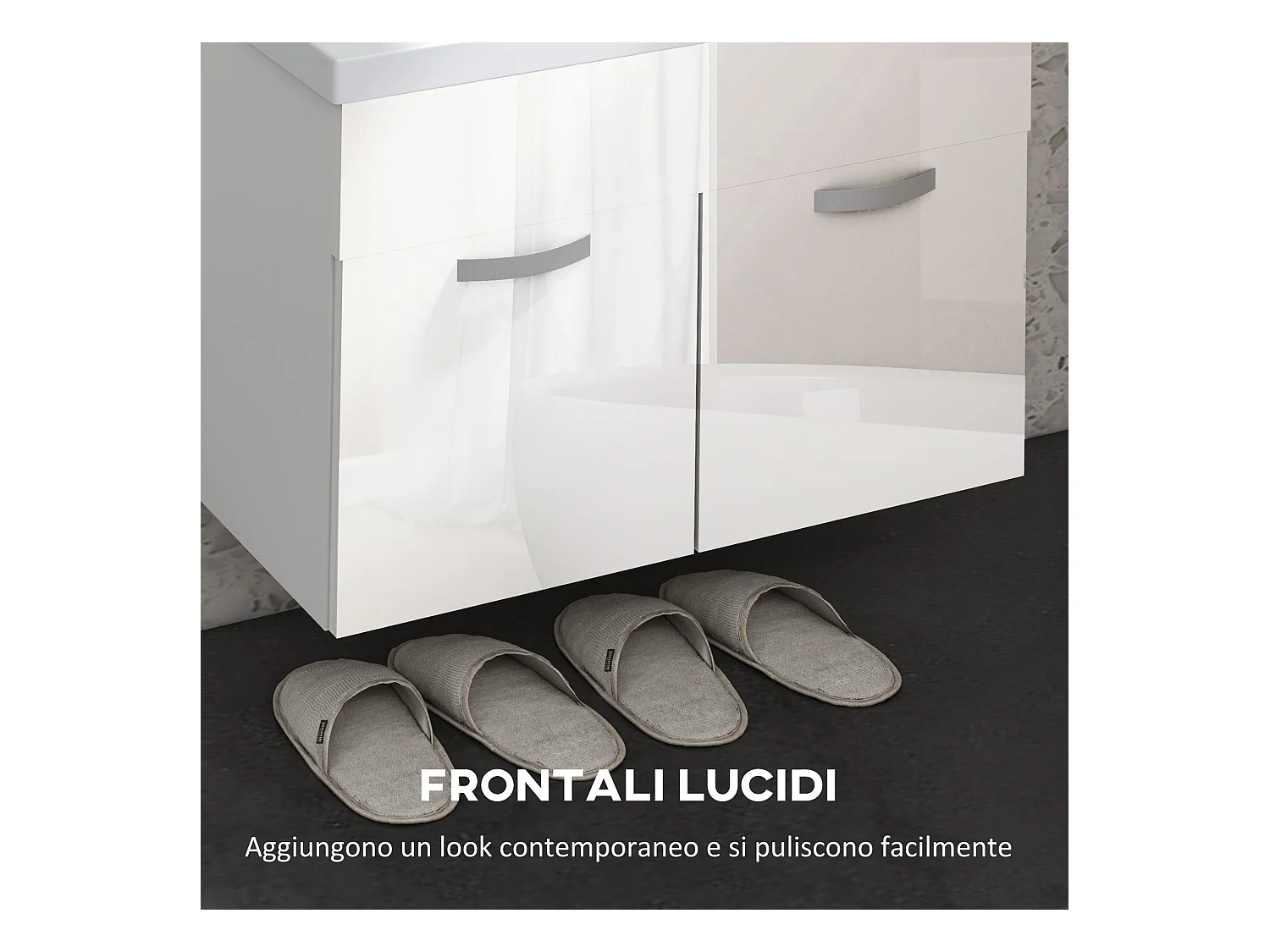 Mobile bagno sospeso con lavabo a 2 ante bianco lucido
