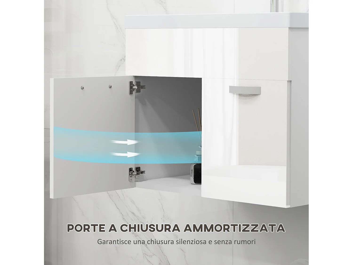 Mobile bagno sospeso con lavabo a 2 ante bianco lucido