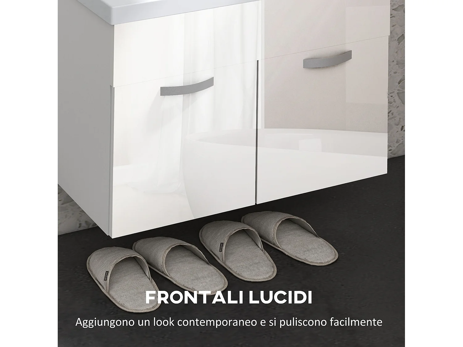 Mobile bagno sospeso con lavabo a 2 ante bianco lucido