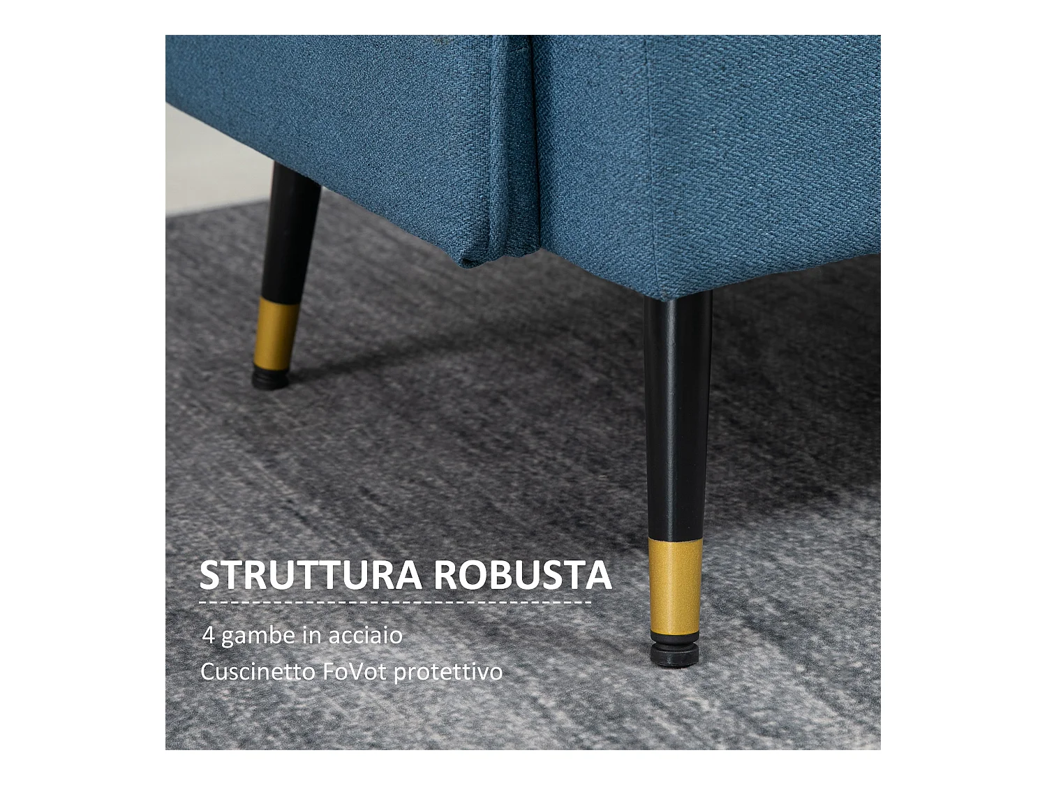 Divano 2 posti in tessuto con cuscini imbottiti blu scuro