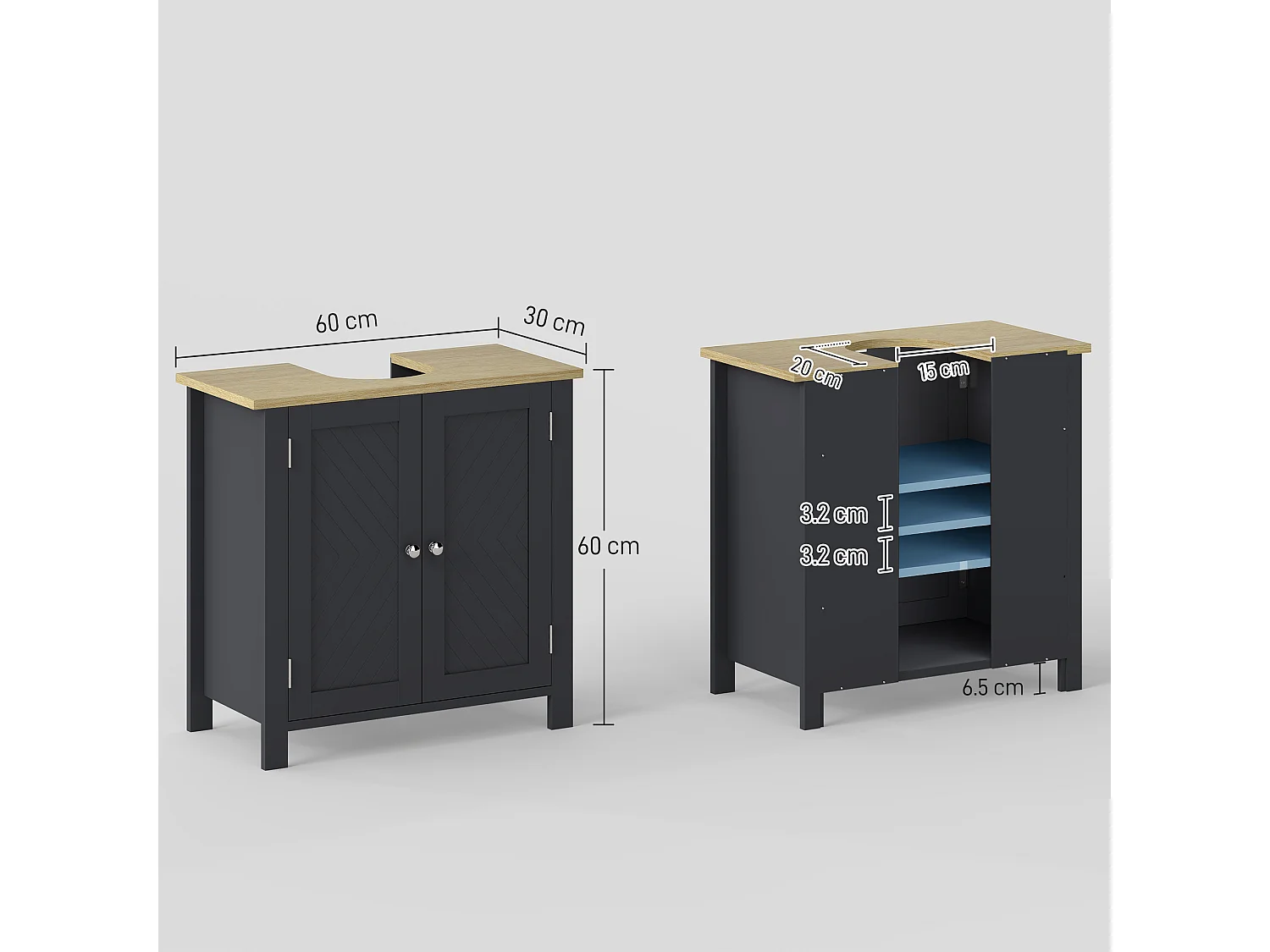 Mobile sottolavabo a 2 ante con ripiano interno regolabile