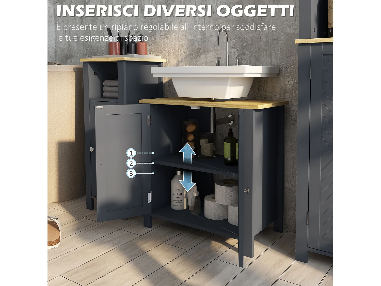 Mobile sottolavabo a 2 ante con ripiano interno regolabile