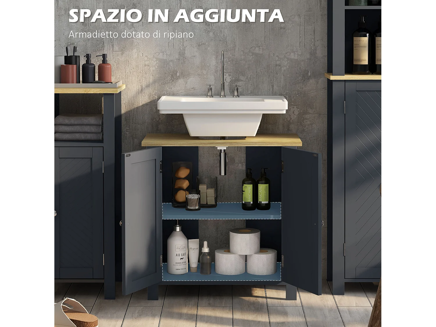 Mobile sottolavabo a 2 ante con ripiano interno regolabile