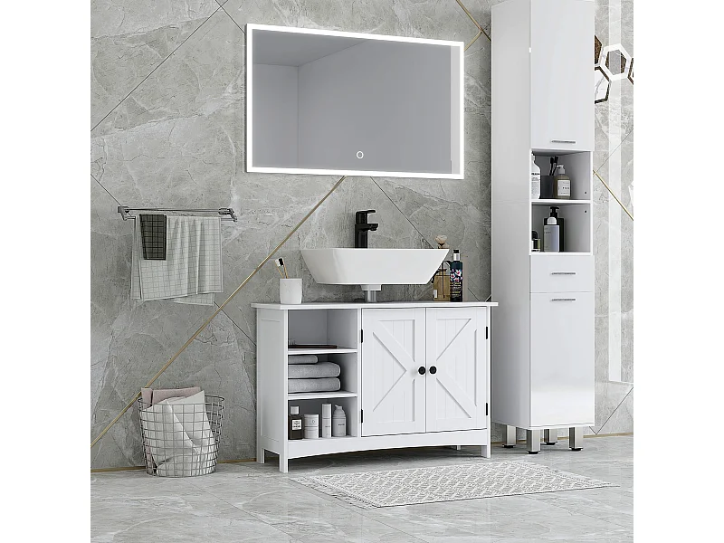 Mobile sottolavabo con armadietto 2 ante e 3 ripiani bianco