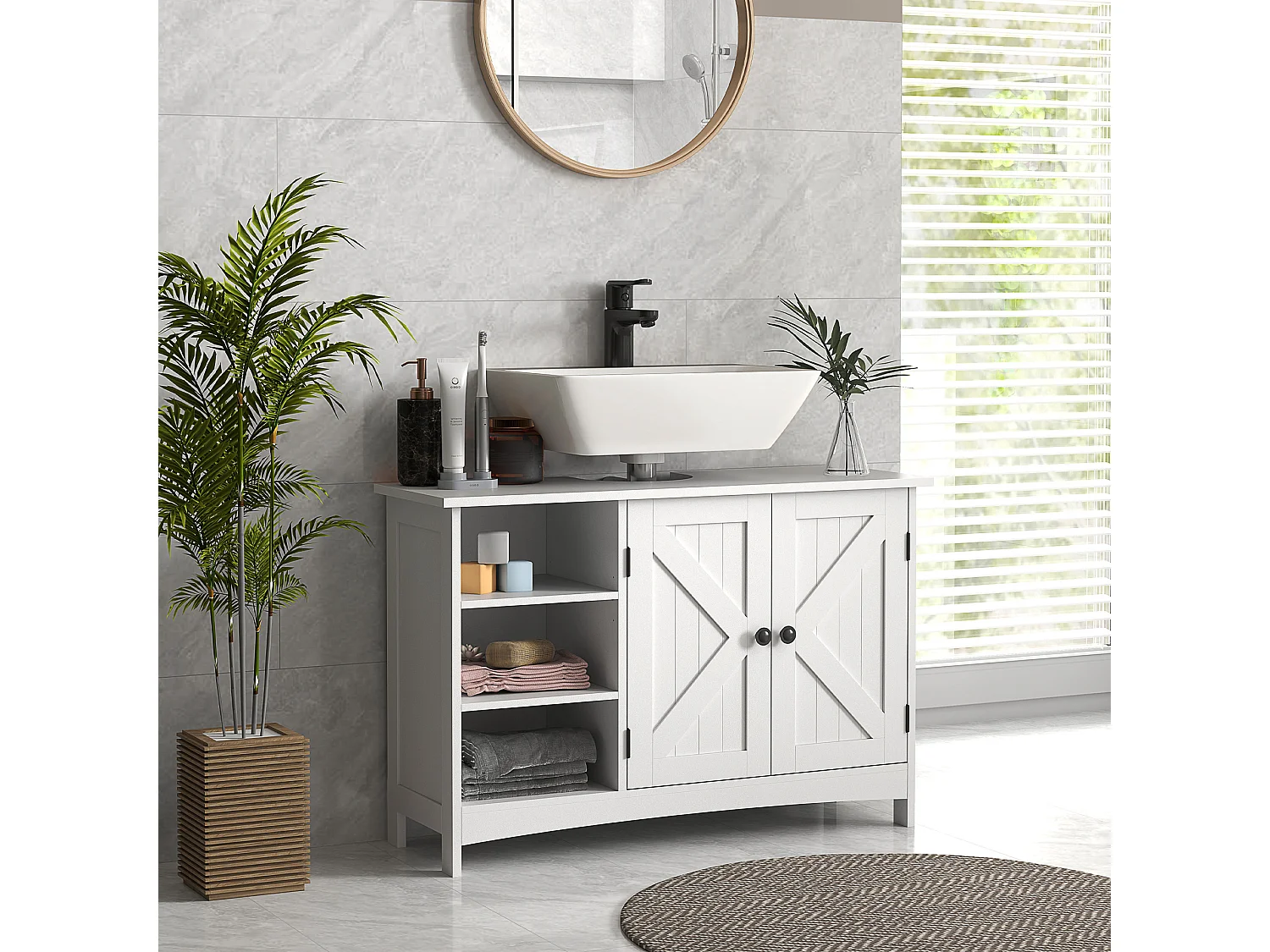 Mobile sottolavabo con armadietto 2 ante e 3 ripiani bianco