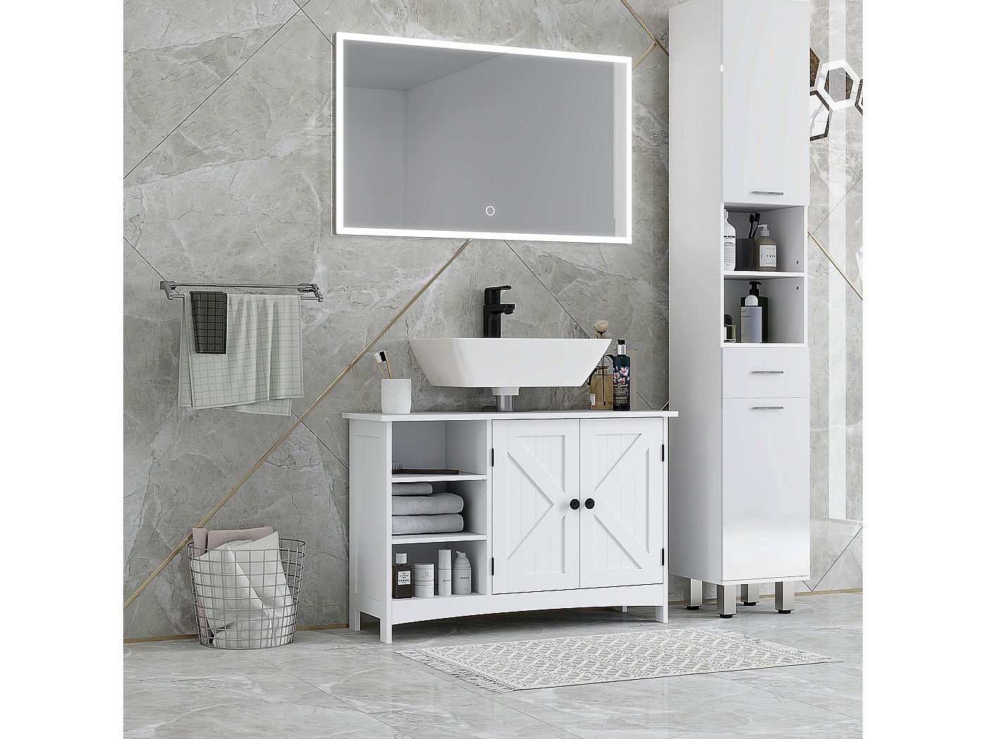 RoyalHouse Armadietto In Bambù – 2 Ante E 3 Ripiani Aperti – Mobile Organizer Per Bagno, Cucina, Soggiorno – Ecologico