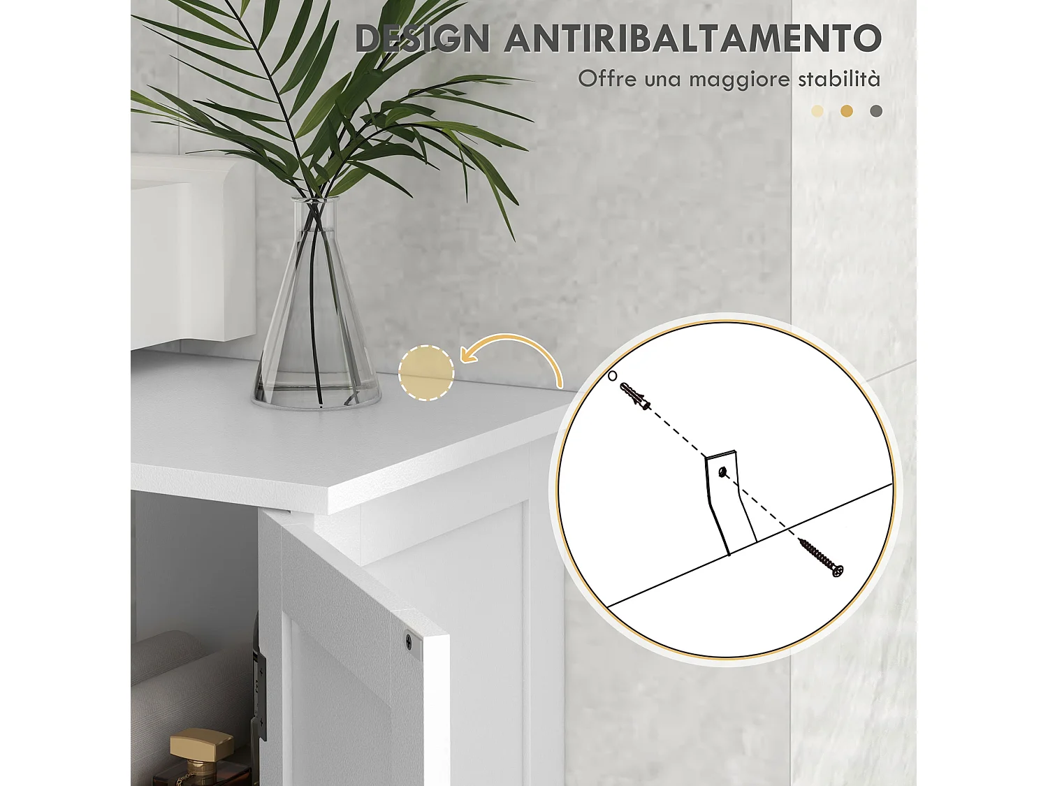 Mobile sottolavabo con armadietto 2 ante e 3 ripiani bianco